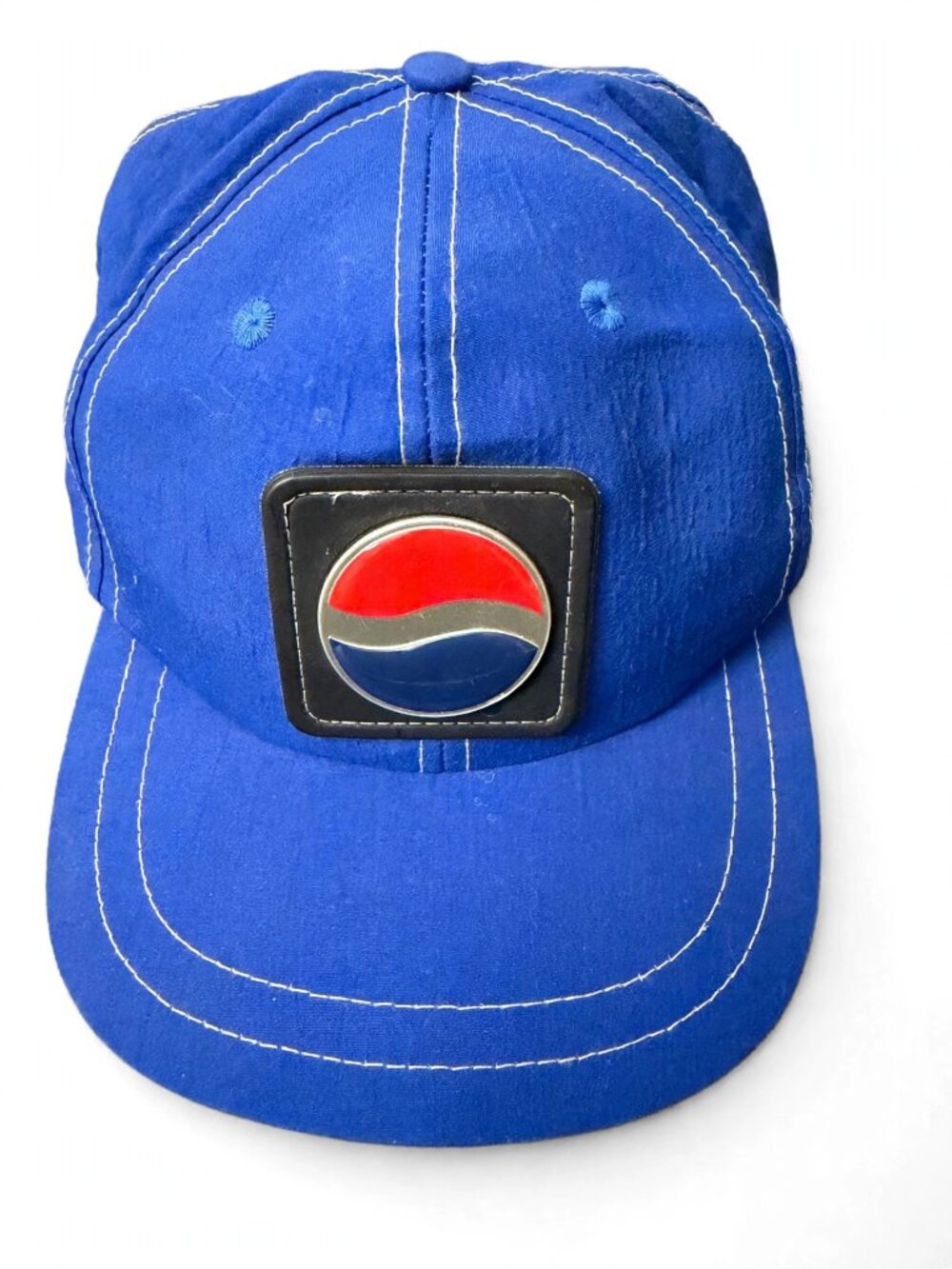 Vintage Pepsi Baseball Cap Blue Nylon Enamel Globe Patch Promo Hat Strapback
